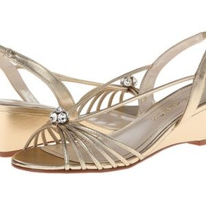 New Caparros gold wedge sandals evening